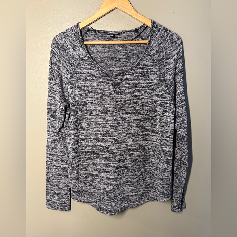 George Black and White Marled Long Sleeve Top Medium